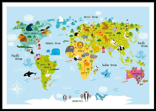Carte du monde animal Affiche