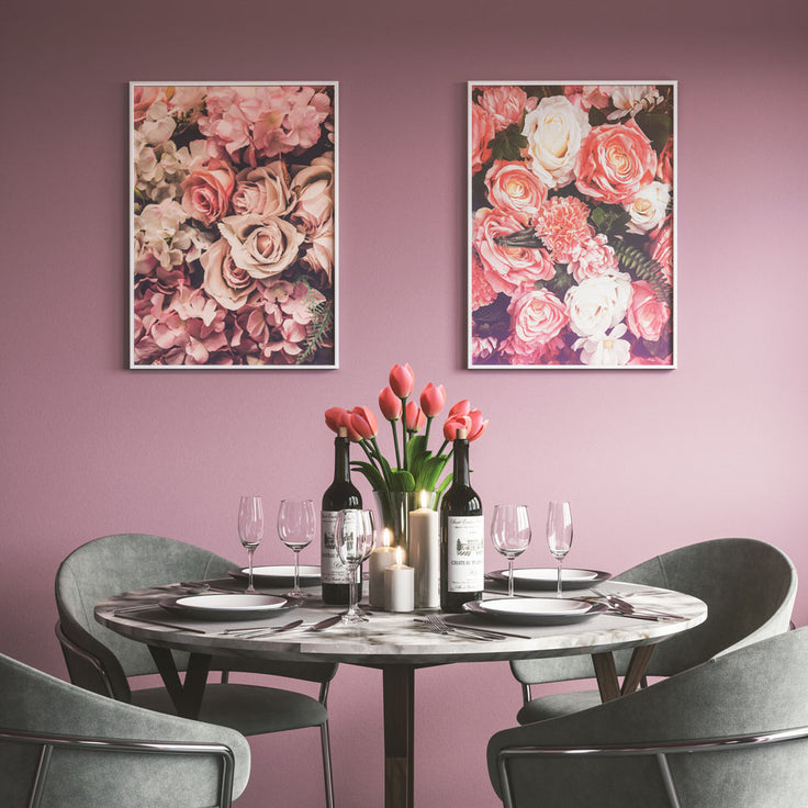 Blumenbilderwand des schönen Blumenstraußes über Speisetische.