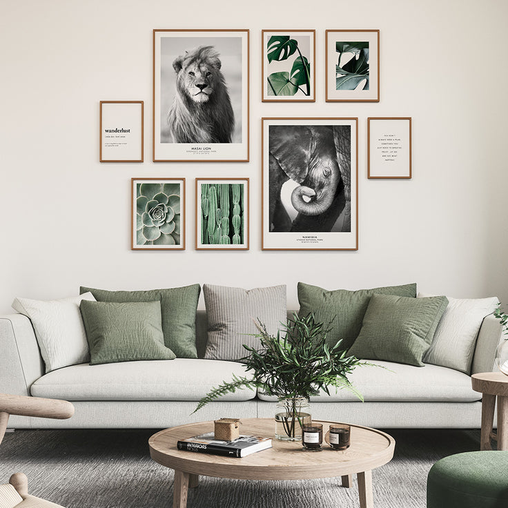 Grüne naturinspirierte Bilderwand Tierposter Botanische