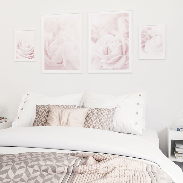 Rosenbilderwand im Schlafzimmer