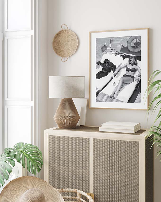 Woman Sunbathing with Chimpanzee Poster